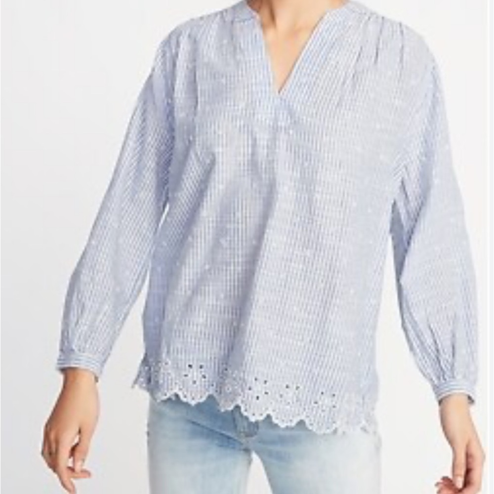 Old Navy Blue & White Stripe Eyelet Top Sz XL